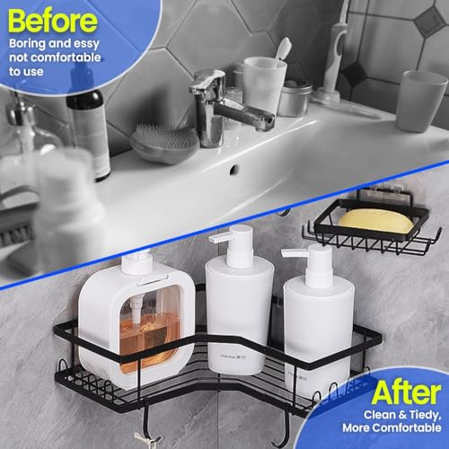 HOMIBIZ Shower Caddy 3 Pack, Adhesive Shower Organizer for Bathroom Storage & Kitchen, No Drilling, Large Capacity, Rustproof Stainless Steel Bathroom Organizer