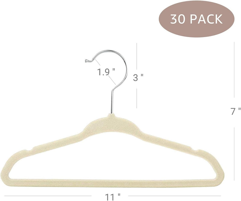 ManGotree 30 Pack 11inch Baby Clothes Hangers, Velvet Kids Toddlers Coat Hangers with Ultra Thin & Non-Slip Design (Beige)
