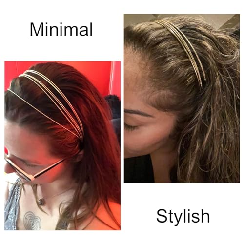 HBSTUDIO Multi Layers Metal Headbands for Women, Fashion Thin Headband Layered Gold Elegant Hairbands Headpiece Hair Accessories for Girls(2pack)