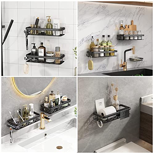 INFOSUN 2PCS Bathroom Shower Shelf, No Drilling Shower Shelf for Bathroom Storage, Can be wall-mounted without holes for Bathroom, Toilet, Shower, kitchen Accessories, with 1 Soap Dishes(2Pack,Black)