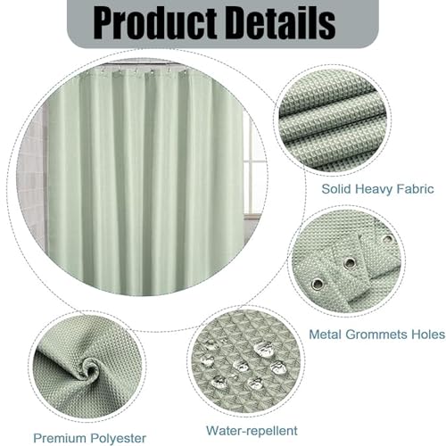 Shower Curtain Waffle Weave Shower Curtain Water Repellent Heavy Duty Shower Curtain Liner for Bathroom Spa Hotel Shower Showroom bathtubs 71x71 Inch Inner (Sage Green, 180 x 180cm)