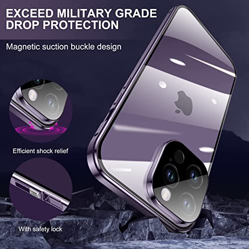 NALACAL Anti Peeping Case for iPhone 14 Pro Max, 360 Degree Front and Back Privacy Tempered Glass Cover, Anti SPY Screen, Anti Peep Magnetic Adsorption Metal Bumper for iPhone 14 Pro Max (Purple)