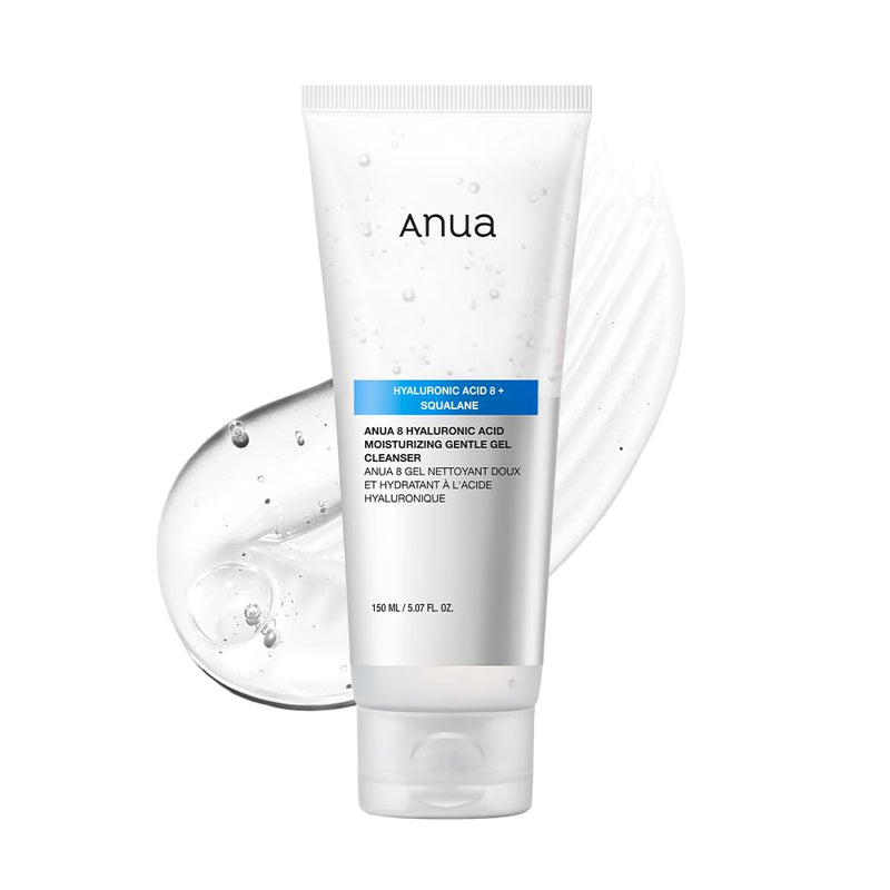 ANUA Moisturizing Gentle Gel Cleanser, for daily hydrating foaming gel face wash, exfoliating with Hyaluronic Acid+Squalane, cleanser for combination skin, Korean Skincare (150ml/5.07fl oz.)