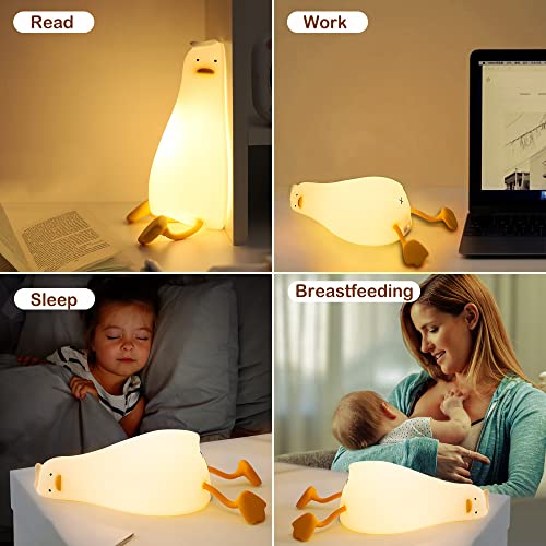 Hinittey Lying Flat Duck Night Light, Cute Light Up Soft Silicone Nursery Duck Lamp with Touch Control & Rechargeable & Timer & Dimmer for Kids, Kawaii Gifts of Birthday Festival for Children Girls