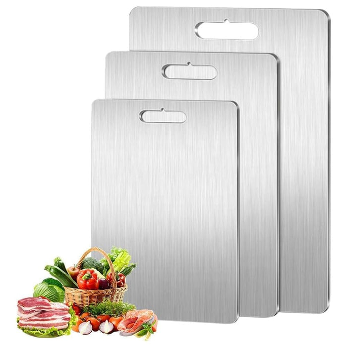 3PCS Titanium Cutting Boards, Stainless Steel Cutting Board, Fruits and Vegetables, Titanium Chopping Board for Kitchen Camping Hiking (Set of 3) 46 * 30CM