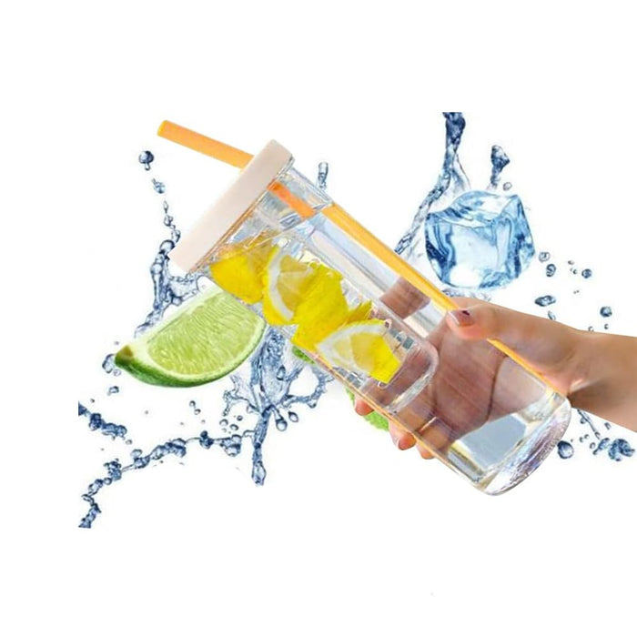 AMERTEER Fruit Infused Water Bottles | 700ML Fruit Infuser Water Bottle with Straw & Lid | Clear Water Bottle with Infuser for Fruit -Leak Proof & Shatter-Proof Reusable Water Bottle Fruit Infuser Gym