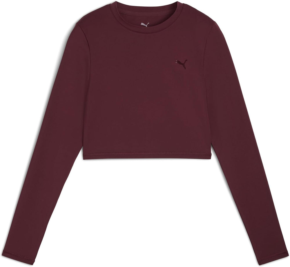 womens W PUMA SHAPE CROPPED LS Ruby Shimmer Crop Top