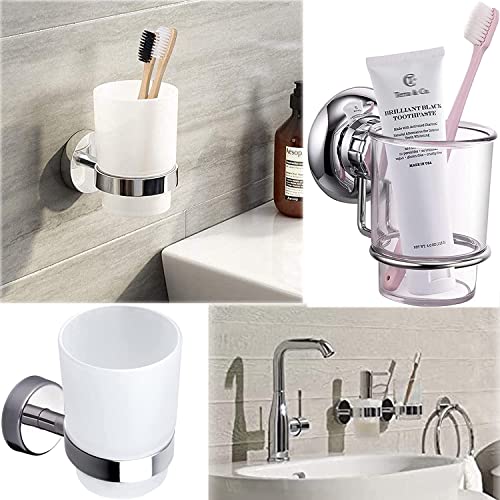 HANQ Toothbrush Cup, 2pcs Glass Tumbler Toothbrush Mug Replacement for Wall Mounted Toothbrush Holder, Mouthwash Cup for Bathroom Accessories (Transparent)