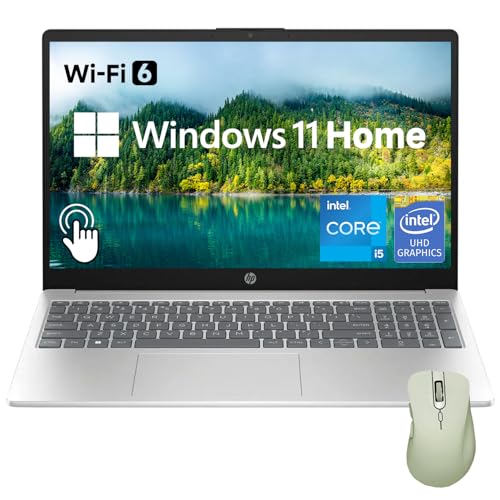 HP 15.6" HD Touchscreen Laptop, Intel Core i5-1235U, 16GB RAM, 1TB PCIe SSD, Webcam, HDMI, Numeric Keypad, Wi-Fi 6, Windows 11 Home, Silver, Bundle with Thunderobot ML101 Wireless Mouse