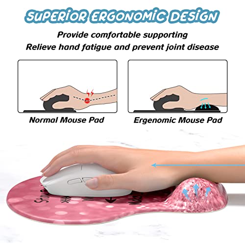 Hsurbtra Ergonomic Mouse Pad with Wrist Rest Support, Gel Mouse Pads with Non-Slip PU Base, Pain Relief Memory Foam Computer Mat, Cute Office Supplies Desk Decro Accessories, Work Hard