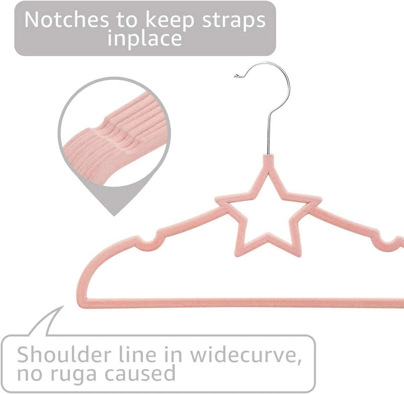 ManGotree Pack of 15 Star-Shape Velvet Baby Clothes Hanger Children’s Coat Hanger Kids Clothes Hanger with Notched Shoulder and Non Slip Design for Newborn to Toddler Clothes (Pink Star-shaped)