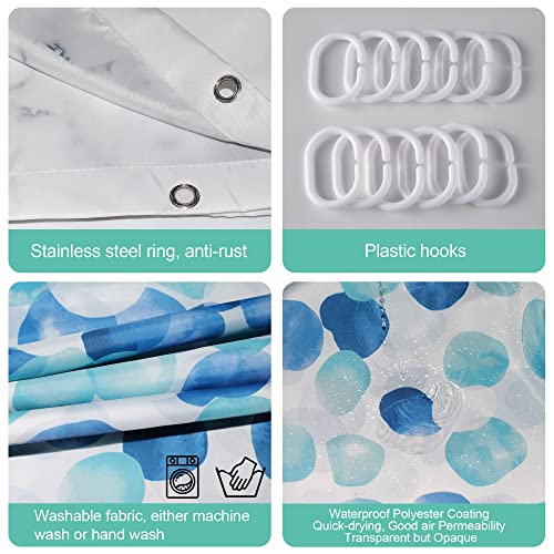 TRUSTLIFE Shower Curtain Waterproof Polyester Bathroom Curtains,180 x 200 cm Washable Bath Curtains, Quick-Drying, Weighted Hem Shower curtains for wet room, Shower Curtain with 12 Hooks - Blue