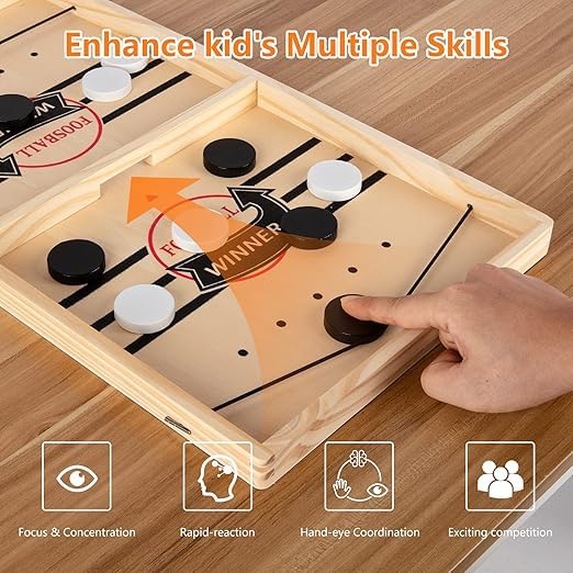 INFLUX Large Sling Puck Game -Foosball Winner Board Game-Rapid Sling Table Battle- High-Speed Wooden Hockey Table Game for Adults, Kids, and Family Fun