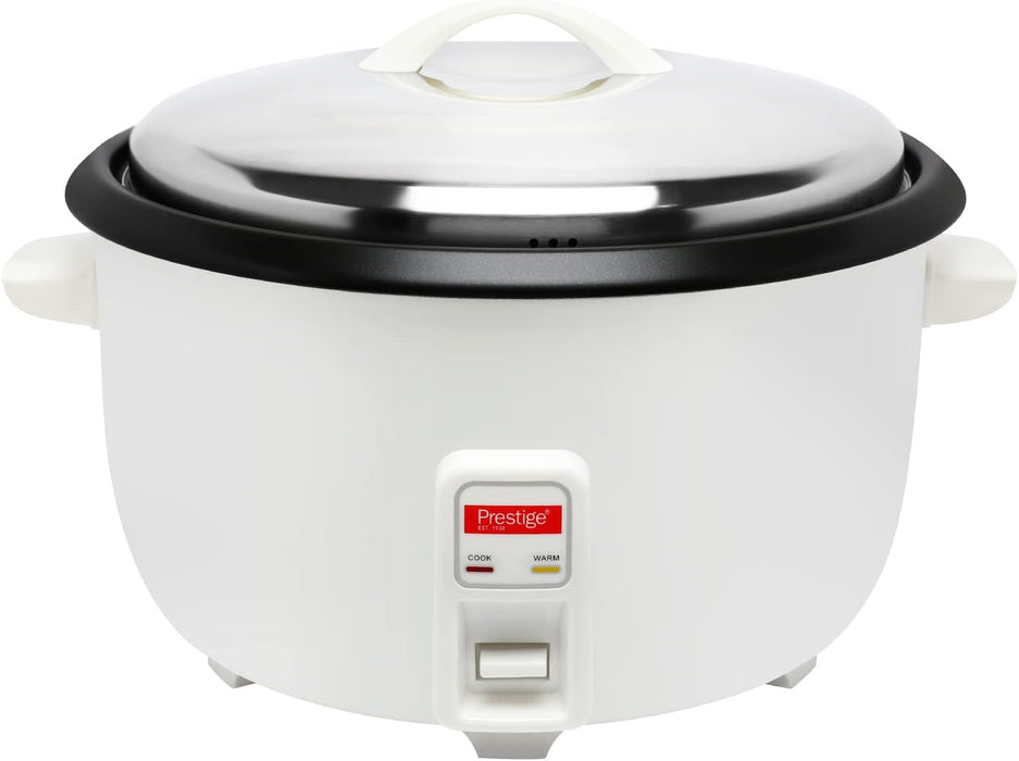 Prestige Stainless Steel Rice Cooker With Steamer 10 Ltr, 62 Cups, Non Stick Coating Inner Pot, 201 Lid 2800 Watts, 220-240V, White