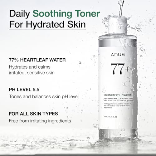 Anua Heartleaf 77% Soothing Toner I pH 5.5 Trouble Care, Calming Skin, Refreshing, Hydrating, Purifying, Cruelty Free, Vegan,(250ml / 8.45 fl.oz.)