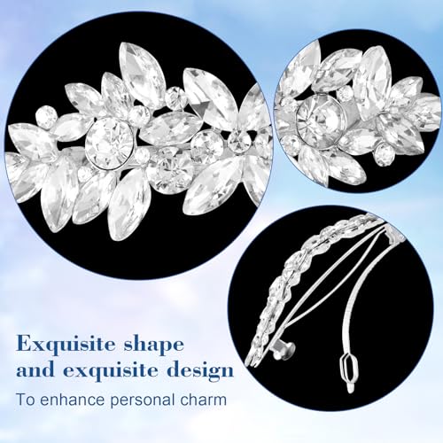 HINZIC Sparkly Rhinestone Hair Clip Silver Crystal Prom Barrettes Wedding Engagement Pageant Formal Dressy Decorative Accessories for Bride Women Girls Thick Long Hair