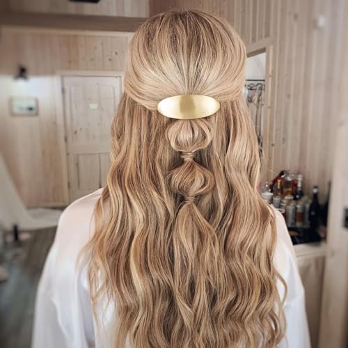 WOOVEEWIND 2 Pcs Long Oval Barrettes, Non-Slip Simple Large Hair Clip, Vintage Gold Silver Wedding Prom Formal Hair Accessories for Women Girls Long Thick Hair