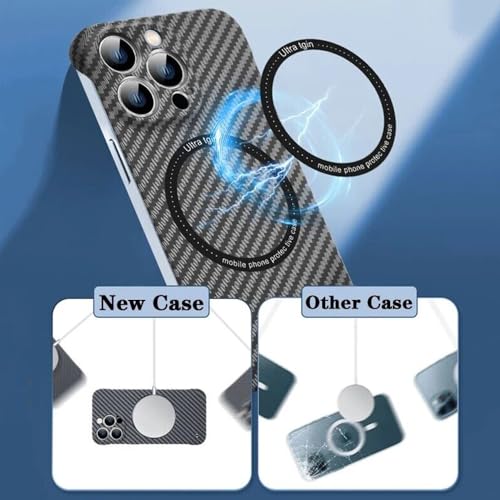 Merlin Magnetic Case for iPhone 15 Pro Max Compatible with Magsafe, Ultra Thin Slim Shockproof Carbon Fiber Texture Plastic Hard Back Phone Case Cover (iPhone 15 Pro Max, Black)