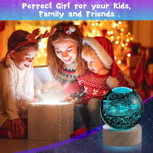HASTHIP® 3D Night Light for Kids With 7 Colors Changing LED Base, Crystal Galaxy Star Space Light for Bedroom, Home Decor and Birthday Gifts (Solar System)