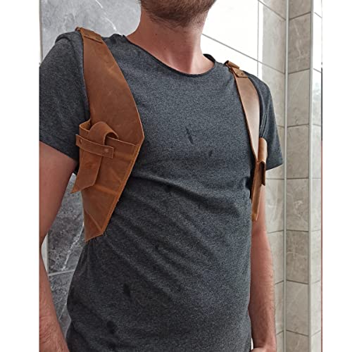 Hidden Underarm Shoulder Bag Medieval Retro Men's Underarm Anti-Theft Wallet PU Leather Adjustable Straps Underarm Double Shoulder Bag Outdoor Cell Phone Holster Bag,Black