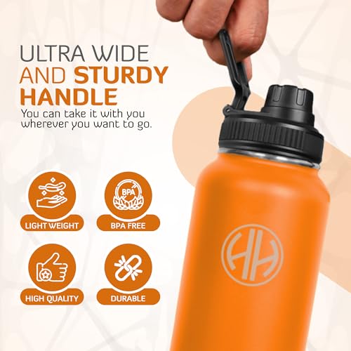 HYDRO HYPE Stainless Steel Water Bottle 1L,Double Wall Flask 32Oz,Thermos for Sports,Gym,Kids School,Home,Office,Vacuum Insulated,Water Bottle Combo 1 Silicon Finger Stretch Trainer(Tangy Orange)