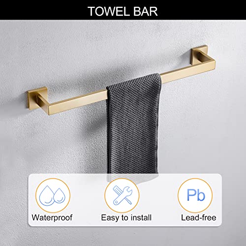 TNOMS Gold Towel Bar Set Bathroom Hardware Accessory Set, 5 Pieces Gold Accessories Stainless Steel Wall Mounted 23.6 in