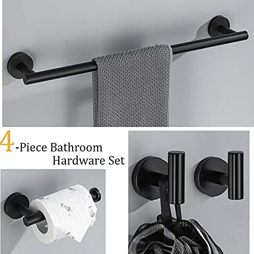 UUHOME Bathroom Hardware Set, Matte Black Bathroom Accessories Set, 304 Stainless Steel Towel Bar Set Wall Mounted Include 16" Bathroom Towel Rack, Toilet Paper Holder and 2 Robe Hooks(4pcs) (Black)