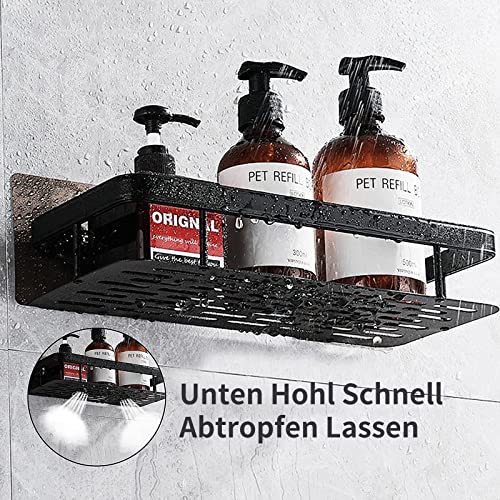 INFOSUN 2PCS Bathroom Shower Shelf, No Drilling Shower Shelf for Bathroom Storage, Can be wall-mounted without holes for Bathroom, Toilet, Shower, kitchen Accessories, with 1 Soap Dishes(2Pack,Black)