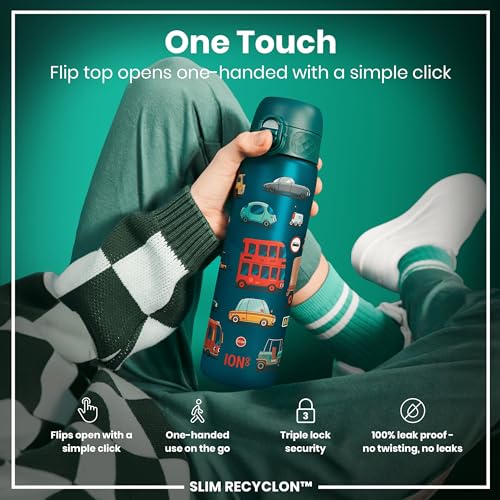 ion8 Trinkflasche, 500 ml, Auslaufsicher, Einhand?ffnung, Sichere Verriegelung, Sp?lmaschinenfest, BPA-frei, Tragegriff, Klappdeckel, Leicht zu Reinigen, Klimaneutral, Automobil-Design
