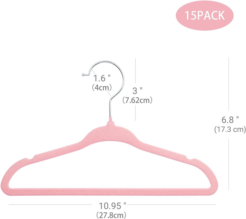 ManGotree Baby Velvet Hangers,Infant and Toddler Hangers,No-Slip Children Hangers, Ultra-Slim Space Saving Kids Hangers, Sturdy&Durable Clothes Hangers 15 Pack (Pink)