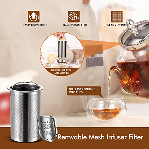 Hiware Glass Teapot with Removable Infuser 1000ml Stovetop Tea Maker and Tea Maker