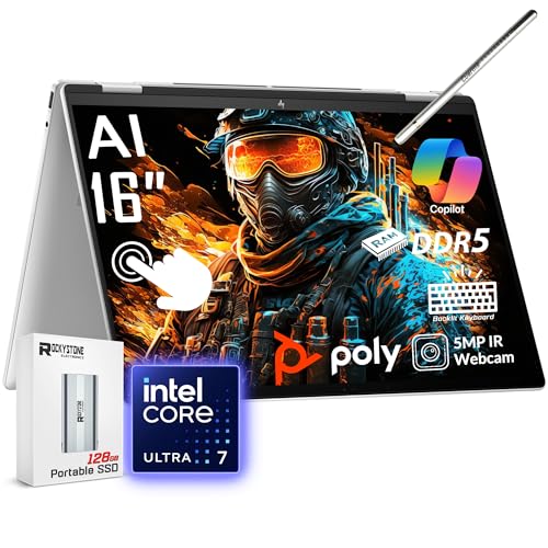 HP Envy x360 2-in-1 Laptop 2024, 16" WUXGA Touchscreen, Core Ultra 7 155U(>i7-1355U, 4.80 GHz), Copilot AI Laptop, 5MP IR camera, Backlit Keyboard,Windows 11 Home, Silver(16GB 6400 MHz DDR5 | 2TB SSD)