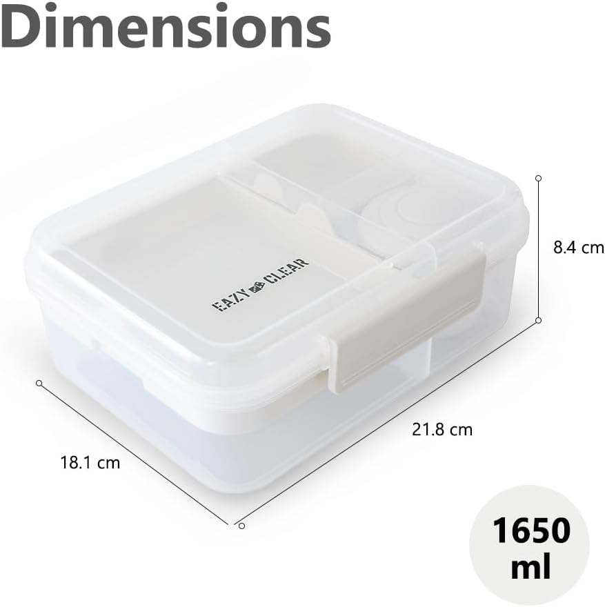 3/4/5 Compartment Convertible 1650ml Bento Lunch Box with 150ml Gravy Bowl - Grey