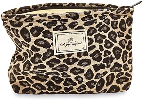 SYOSI Makeup Bag for Women, Cosmetic Pouch Travel Makeup Bag Large Capacity Canvas Makeup Bag Makeup Organizer Bag with Zipper for Women and Girls (Leopard)