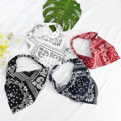 HOOTO 4 Pack Hair Scarf Headband for Women, Elastic Boho Triangle Bandana Head Scarf, Non Slip Paisley Print Headbands Hair Scarves for Women and Girls, Hair Accessories