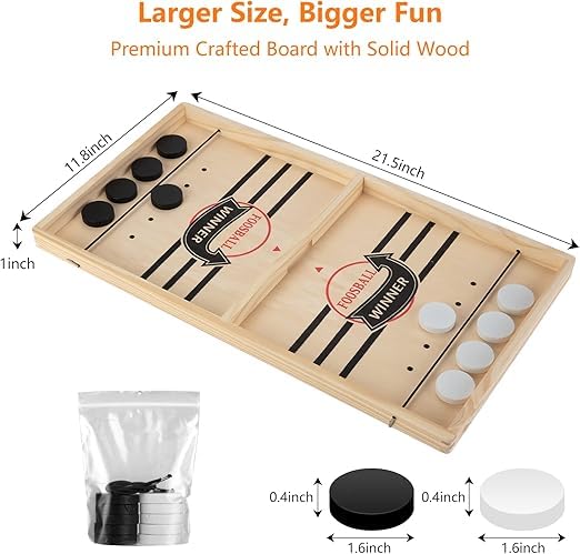INFLUX Large Sling Puck Game -Foosball Winner Board Game-Rapid Sling Table Battle- High-Speed Wooden Hockey Table Game for Adults, Kids, and Family Fun
