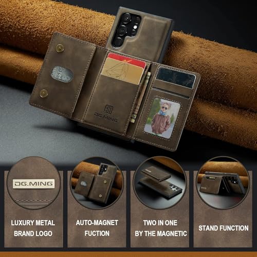 Mobile Case for Galaxy S25 Ultra with Stand, 2-1 Detachable Leather Wallet Magnetic Case with Card Holder Slots Kickstand Protective Phone Cover for Samsung S25 Ultra (Coffee)