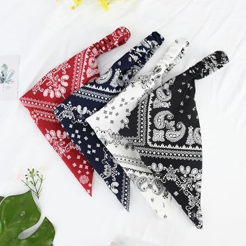 HOOTO 4 Pack Hair Scarf Headband for Women, Elastic Boho Triangle Bandana Head Scarf, Non Slip Paisley Print Headbands Hair Scarves for Women and Girls, Hair Accessories