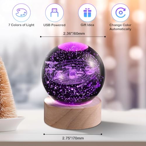 HASTHIP® 3D Night Light for Kids With 7 Colors Changing LED Base, Crystal Galaxy Star Space Light for Bedroom, Home Decor and Birthday Gifts (Solar System)