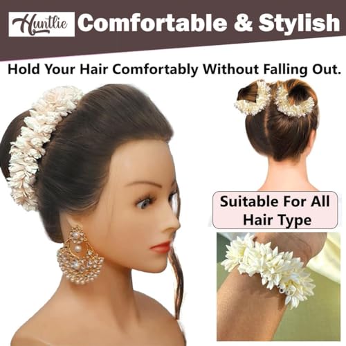 Huntlie 2 Pcs Hair Mogra Scented Rubber band Gajra Hair accessories for Women And Girls, Hair Flower Bun Artificial Gajra Scrunchies