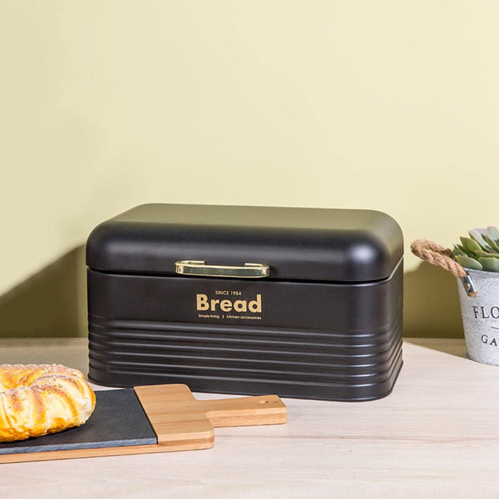 Danube Home Zyra Metal Bread Box Iron Metal | Simple Food Container | Modern Houseware Storage | L 30 X W 19.5 X H 15.5 Cm - Black