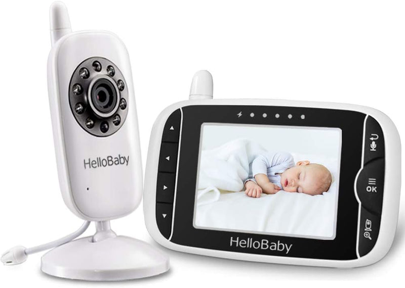 HelloBaby Video Baby Monitor 3.2'' LCD Display Screen with Camera, Infrared Night Vision, Two Way Talk, VOX Mode, Built-in Lullabies, Long Range and Temperature Monitoring