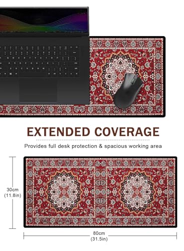 Homarket Mouse Pad Persian, Extended Mat Mousepad Desk Pad Non-Slip Rubber Base Stitched Edge Flower Keyboard Pad Playmat for Computer (Tpye-B, 80L x 30W cm)