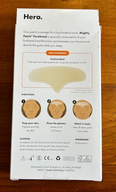 Hero Cosmetics Mighty Patch™ Forehead Patch - Hydrocolloid Acne Pimple Patch, Contoured to Cover Larger Area of Zits and Blemishes - Drug-Free and Suitable for Sensitive Skin (5 Count)