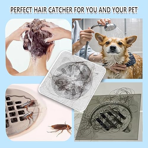 100 Pack 4" X 4" Disposable Shower Drain Cover Hair Catcher, Square Shower Drain Mesh Sticker, Bathroom,Bathtub, Kitchen,Laundry, Sink, for Human & Pet (100 PCS)