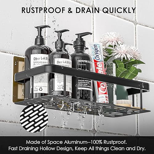 HIKKY 3 Pack Shower Caddy Shelf, Rustproof Bathroom Basket for Shower, Non Drilling Adhesive Shower Caddy, Wall Mounted Corner Shelf, Shampoo Holder Storage Rack Organizer for Bathroom/Toilet/Kitchen