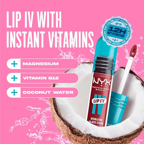 NYX Professional Makeup Lip IV Hydrating Gloss Stain, Lip Gloss, Up to 12HR Hydration, High Pigment, Wet Shine Finish, Bubblegum Burst