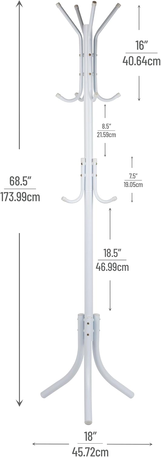 Mind Reader COATRACK11 Standing Metal Coat Rack Hat Hanger 11 Hook for Jacket, Purse, Scarf Rack, Umbrella Tree Stand, Black