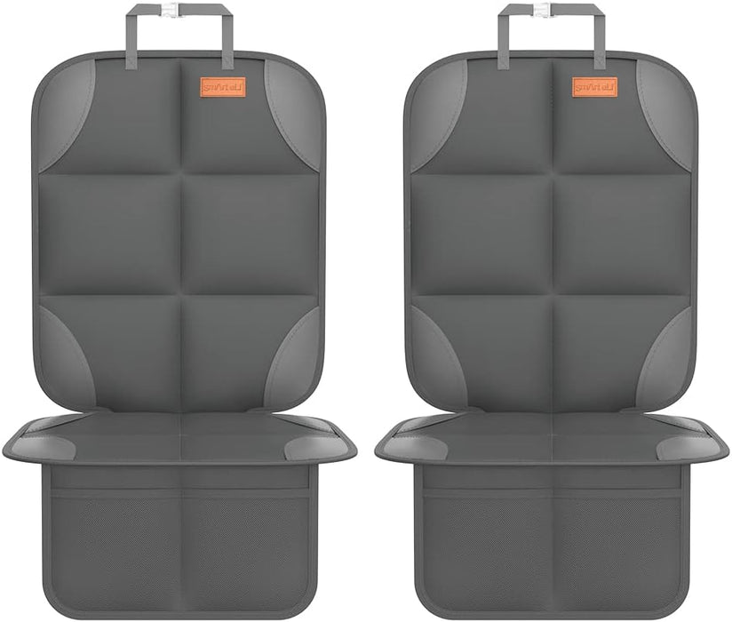 Smart elf Car Seat Protector, 2Pack Seat Protector Protects Child Seats with Thickest Padding and Non-Slip Backing Mesh Pockets for Baby and Pet, Black