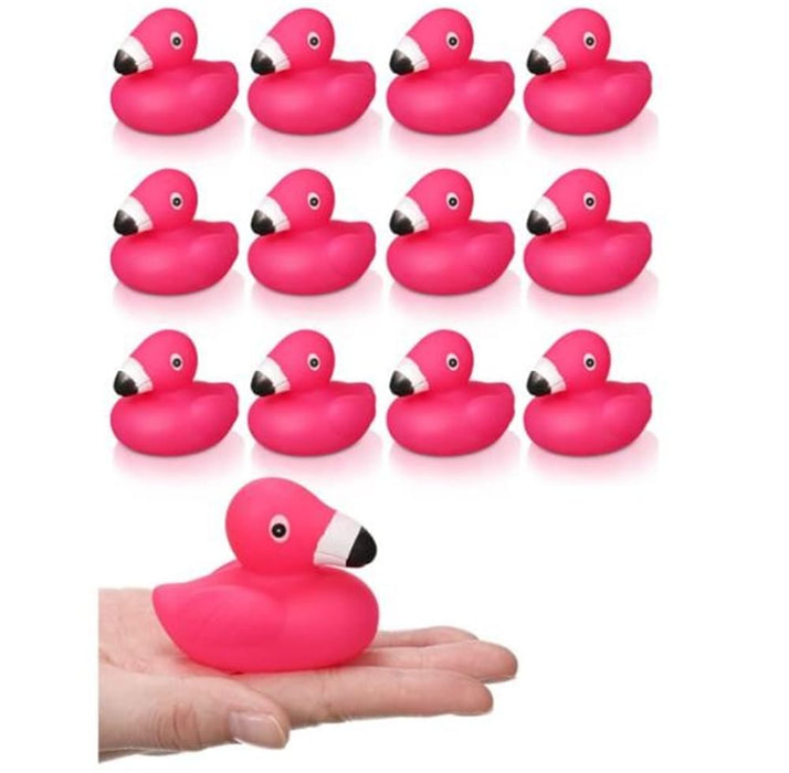 Azonee Flamingo Rubber Duckies, 12 Pcs Bulk Pink Flamingos Bath Toys, Floating Squeak Flamingo Toy, Duckies Toy for Shower Party Favors, Decoration